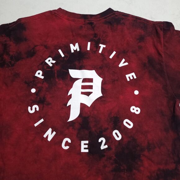 Primitive Skate Since 2008 Tie Dye Red Double Sided Graphic Shirt Small EUC - Picture 7 of 8